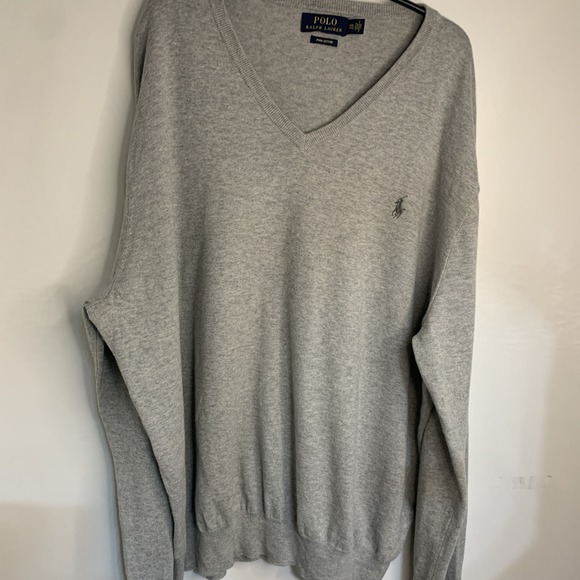 Polo Ralph Lauren Men's 2 XL Gray 100% Pima Cotton V-Neck Pullover Sweater - Picture 2 of 6